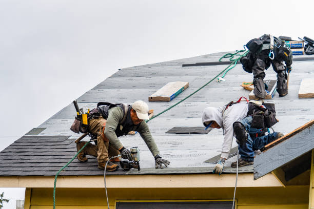 Professional Gutter Installation technician working in South Casco, ME
